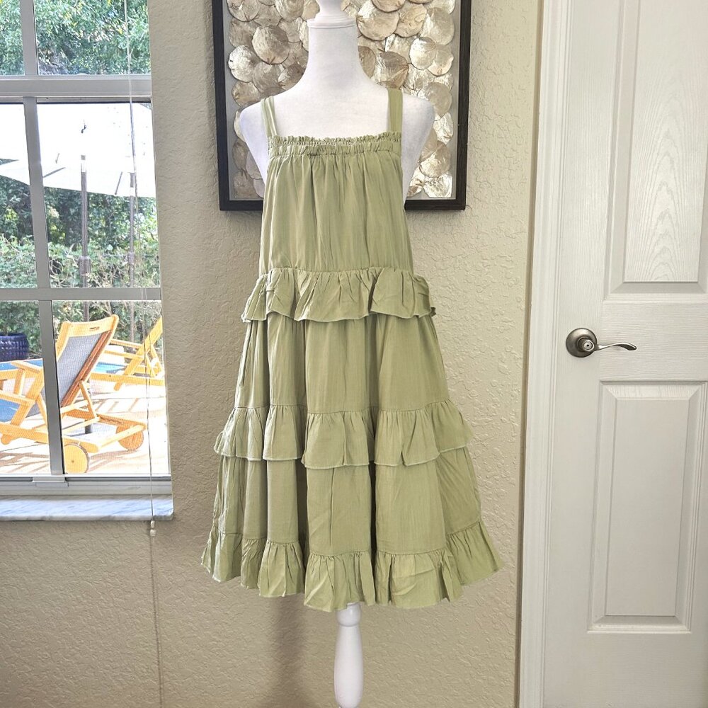 NWOT Sage Green Tiered Tie Back Mini Dress